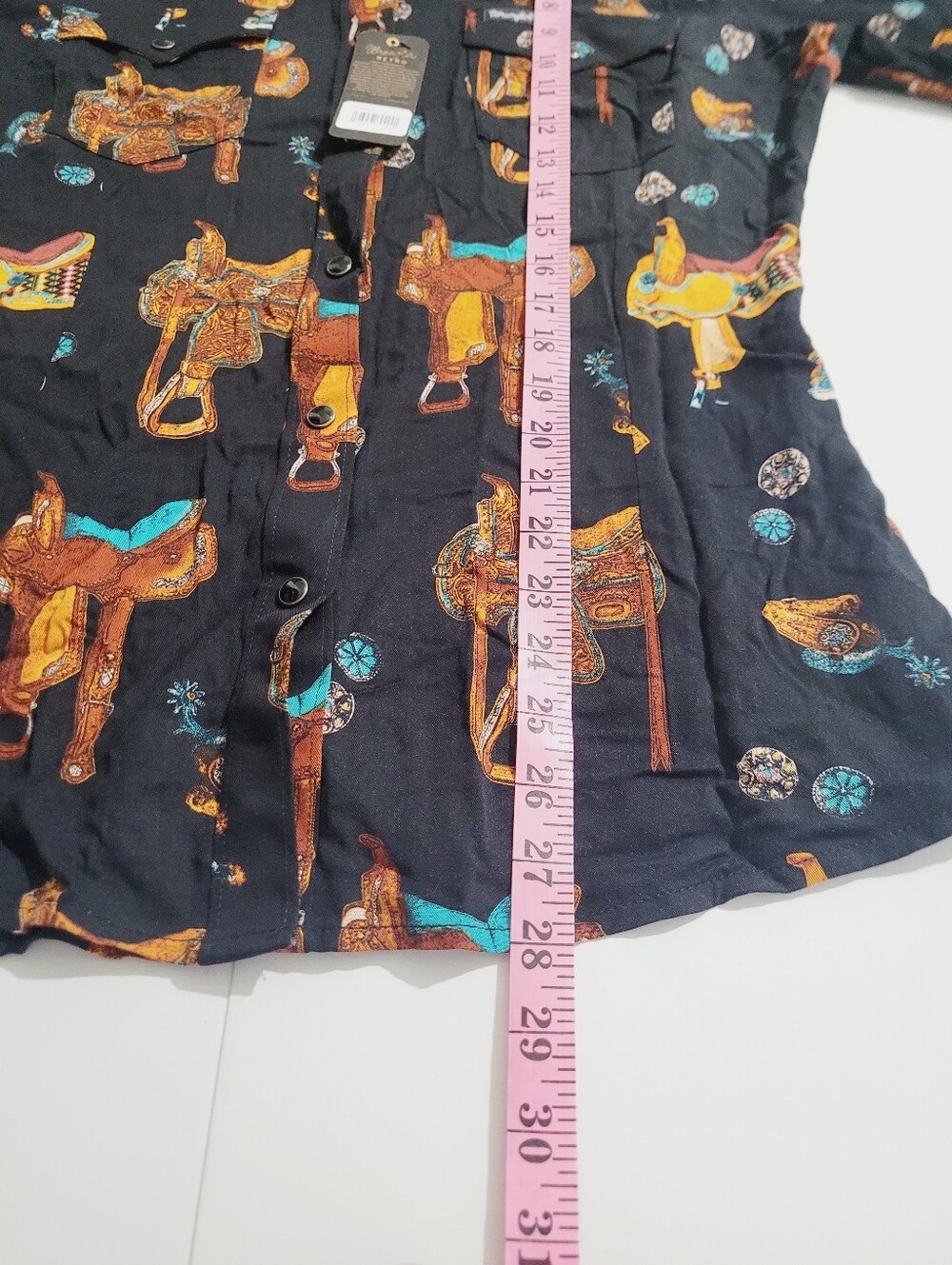 Wrangler Retro Western Saddle Print Snap Button Shirt Women's Large NWT NEW - Picture 10 of 13